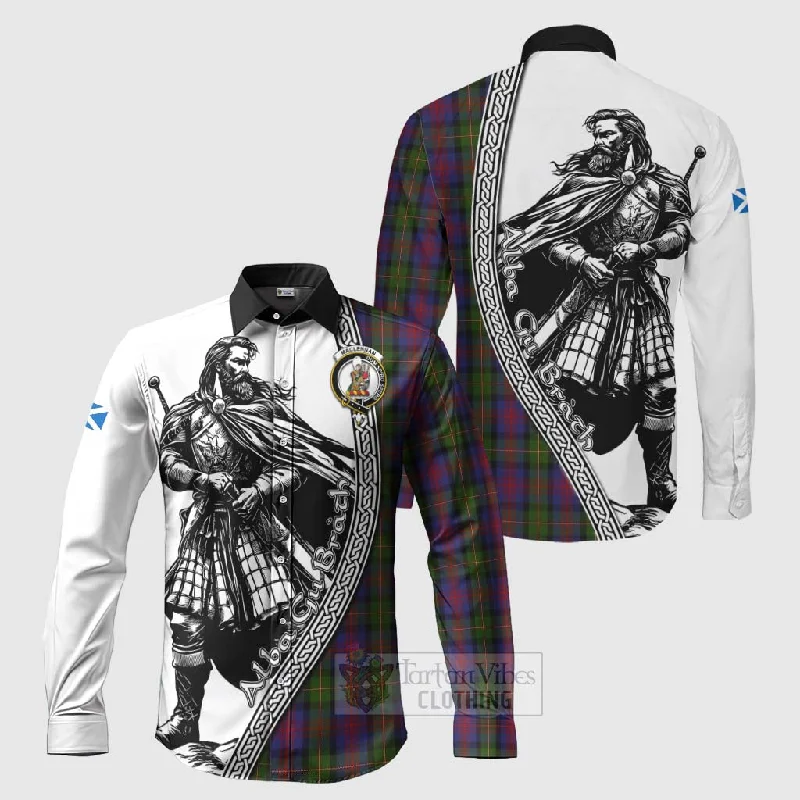 MacLennan (McLennan) Tartan Clan Crest Long Sleeve Button Shirt with Highlander Warrior Celtic Style MacLennan (McLennan) Tartan Clan Crest Long Sleeve Button Shirt with Highlander Warrior Celtic Style