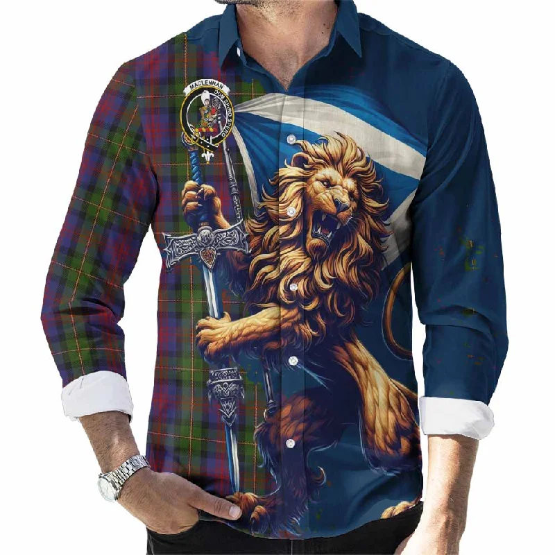 MacLennan (McLennan) Tartan Family Crest Long Sleeve Button Shirt with Scottish Majestic Lion MacLennan (McLennan) Tartan Family Crest Long Sleeve Button Shirt with Scottish Majestic Lion