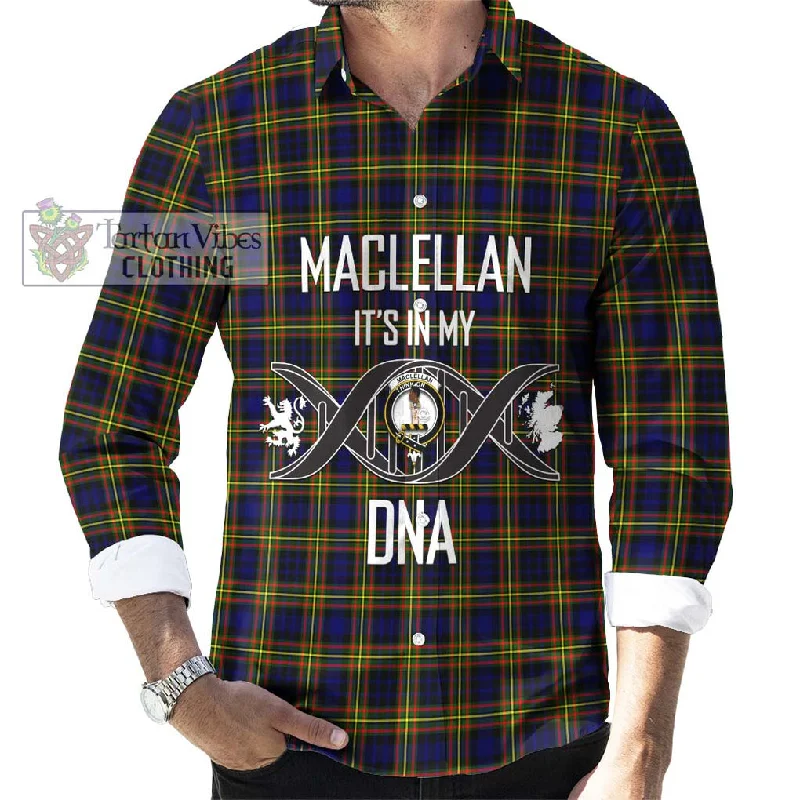 MacLellan Modern Tartan Long Sleeve Button Shirt with Family Crest DNA In Me Style