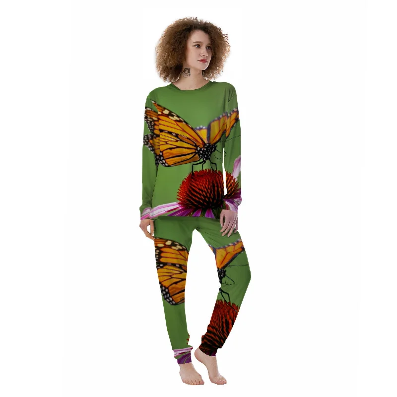 Butterfly Monarch Orange Print Women's Pajamas Knitted pajama sets