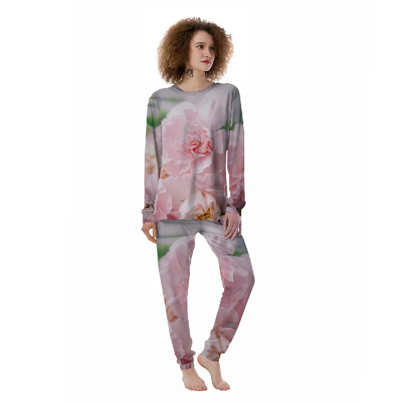 Carnation Flower Pink Print Women's Pajamas Movie night pajama sets