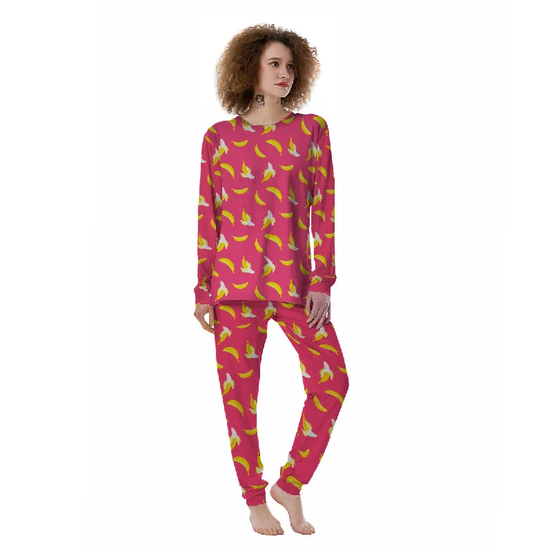 Cartoon Banana Pink Print Pattern Women's Pajamas Camisole pajama sets
