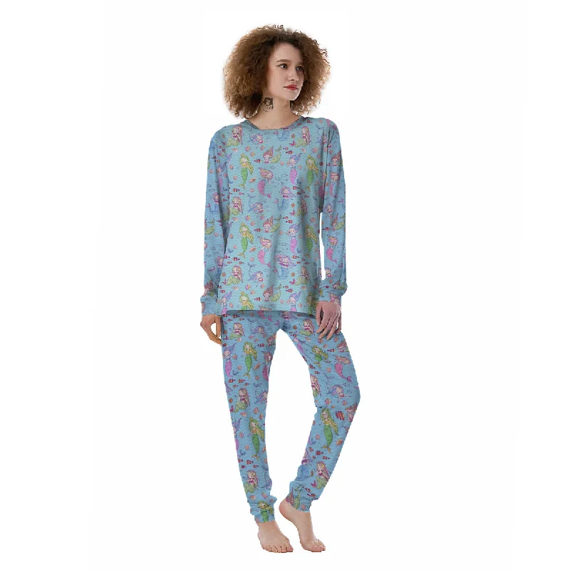 Cartoon Mermaid Print Pattern Women's Pajamas Sleeveless pajama sets