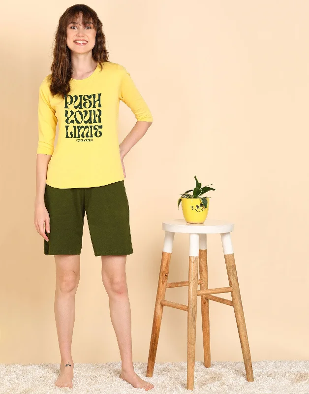 Women Printed 3-4U T.Shirt & Shorts Co-Ord Set Affordable pajama sets
