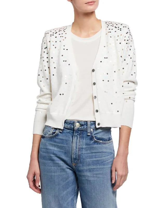 Nancy Cardigan In White Moisture-wicking sweaters
