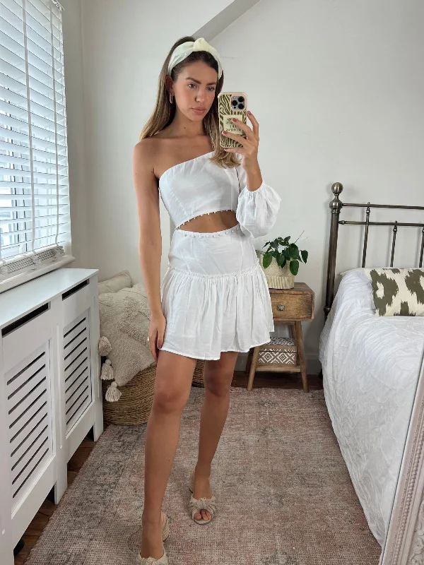 Nia One Shoulder Mini Dress / White Vacation mini dresses