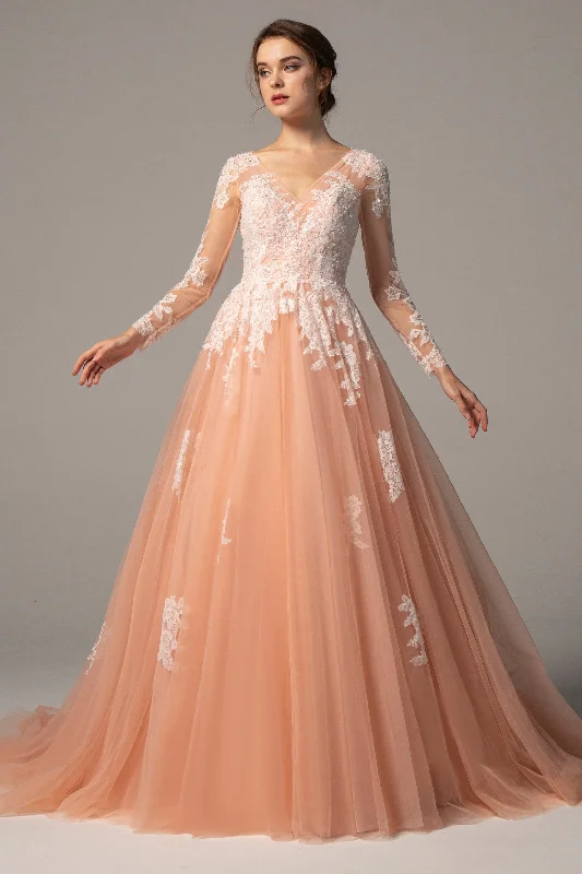 A-Line Court Train Tulle Wedding Dress CW2337 Boho Wedding Gown