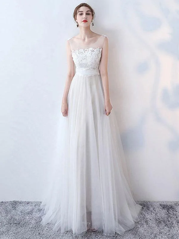 Simple Wedding Dress 2021 A Line Jewel Neck Sleeveless Bows Lace Tulle Bridal Dresses Classic Bridal Dress Simple Wedding Dress 2021 A Line Jewel Neck Sleeveless Bows Lace Tulle Bridal Dresses Classic Bridal Dress