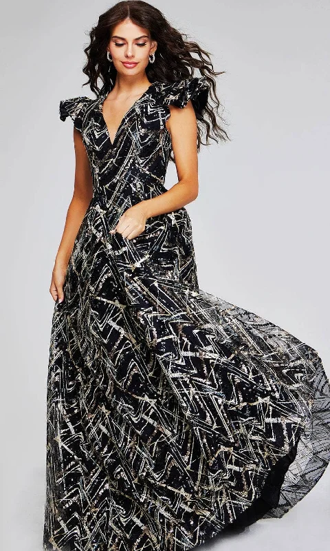 Jovani 39274 - Geometric Sequin V-Neck Evening Gown Ruffled party dresses