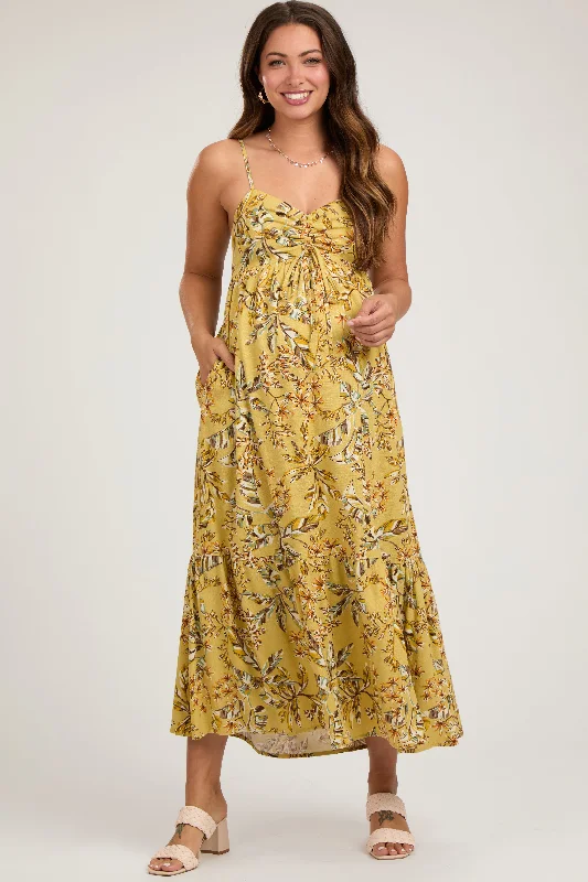 Lime Floral Sleeveless Front Cinched Maternity Midi Dress Best midi dresses for tall women Lime Floral Sleeveless Front Cinched Maternity Midi Dress Best midi dresses for tall women