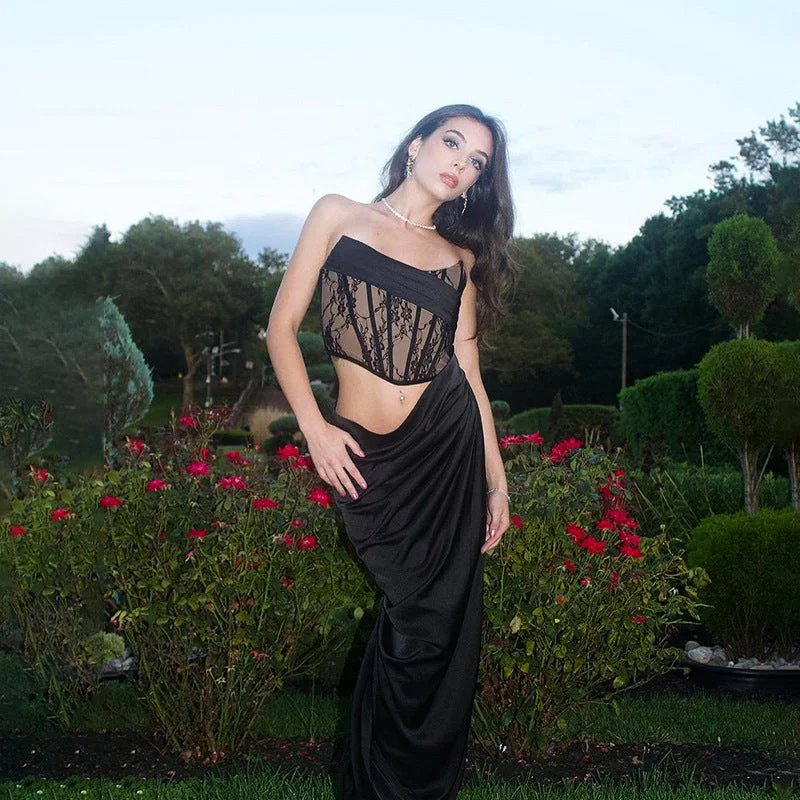 Lace Tube Top Hollow Dress Women Simple Lace Dress