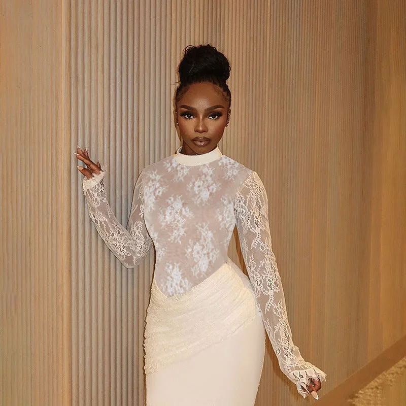 Slim Lace Long Sleeve Dress Women Long Sleeve Lace Dress
